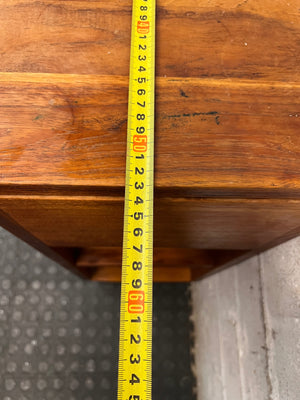 Slim Timber Bedside Pedestal on Castors — Fair Condition With Visible Wear – depth measurement