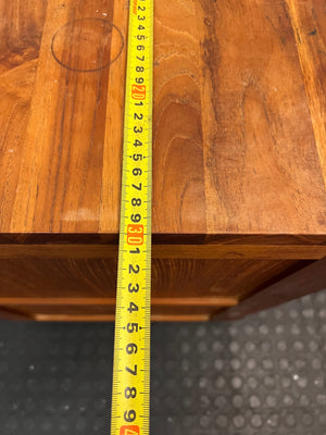 Slim Timber Bedside Pedestal on Castors — Fair Condition With Visible Wear – width measurement