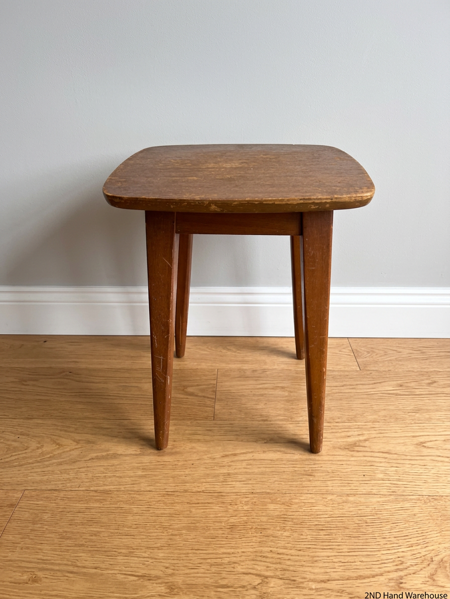 Vintage Tapered Leg Wooden Side Table — Visible Surface Wear and Scratches – styled product image