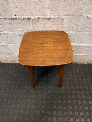 Vintage Tapered Leg Wooden Side Table — Visible Surface Wear and Scratches – top view