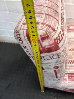 Newspaper Print Armless Accent Chair — Fair Used Condition – height measurement