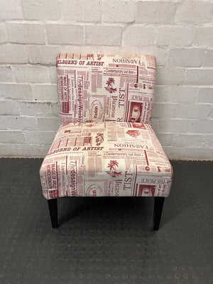Newspaper Print Armless Accent Chair — Fair Used Condition – main front view