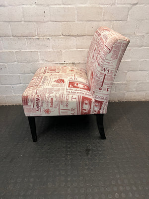 Newspaper Print Armless Accent Chair — Fair Used Condition – side view