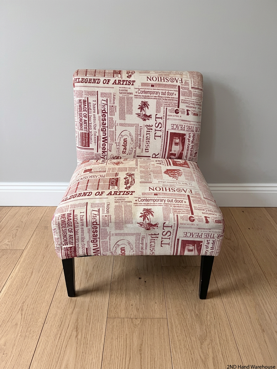 Newspaper Print Armless Accent Chair — Fair Used Condition – styled product image