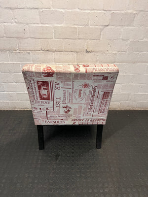 Newspaper Print Armless Accent Chair — Fair Used Condition – top view