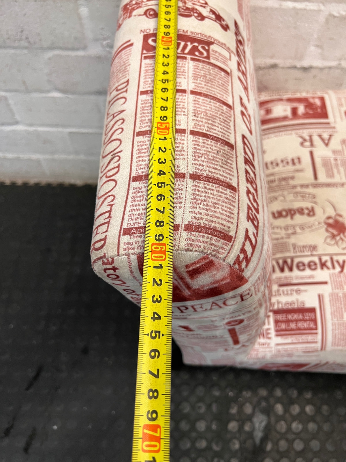 Newspaper Print Armless Accent Chair — Fair Used Condition – width measurement