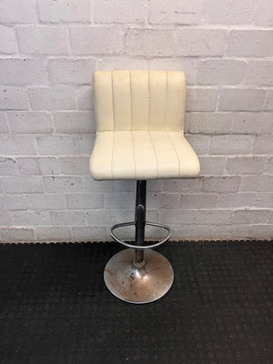 White Faux Leather Pedestal Bar Stool — Rust Spots on Bases and Worn Upholstery – main front view