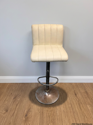 White Faux Leather Pedestal Bar Stool — Rust Spots on Bases and Worn Upholstery – styled product image