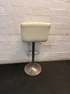 White Faux Leather Pedestal Bar Stool — Rust Spots on Bases and Worn Upholstery – top view