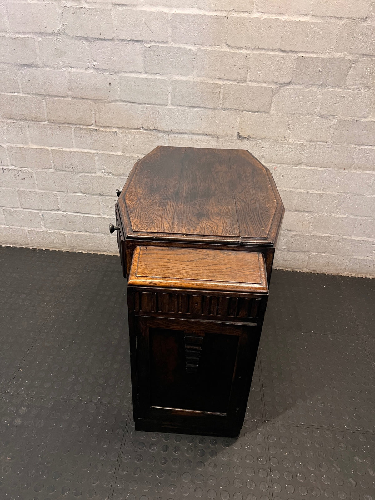 Art Deco Style Wooden TV Unit with Fluted Detail — Used; Fair Condition – condition detail