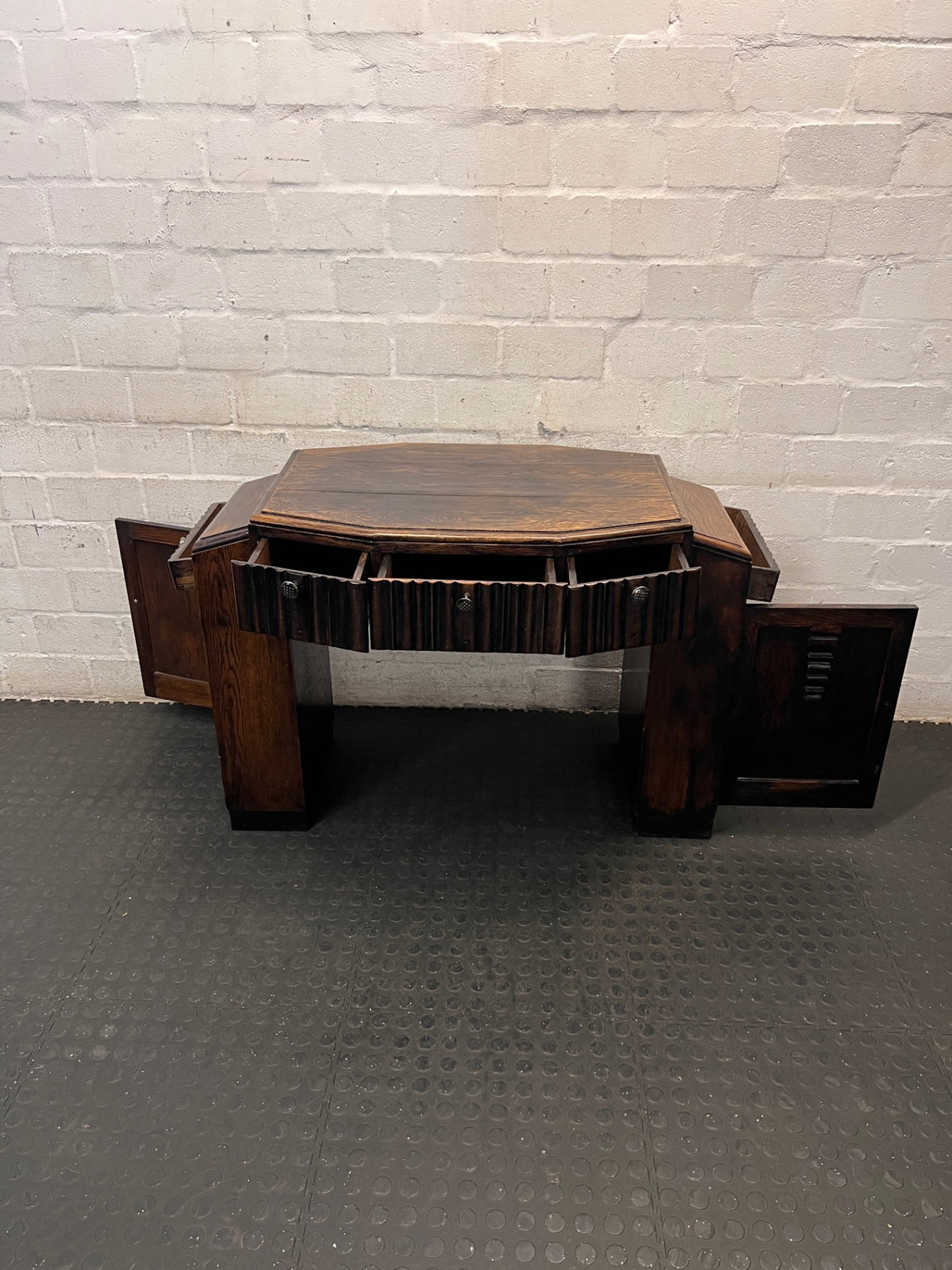 Art Deco Style Wooden TV Unit with Fluted Detail — Used; Fair Condition – side view