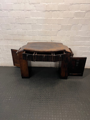 Art Deco Style Wooden TV Unit with Fluted Detail — Used; Fair Condition – side view