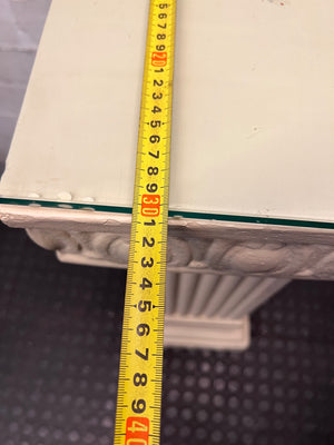 Glass Top Console Table with Fluted Pillar Base — Well Used Condition – depth measurement