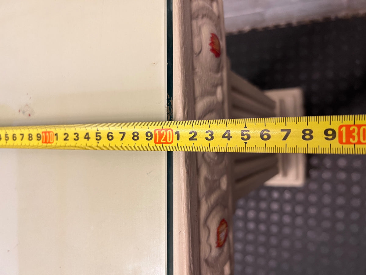 Glass Top Console Table with Fluted Pillar Base — Well Used Condition – width measurement