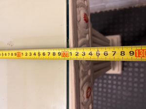 Glass Top Console Table with Fluted Pillar Base — Well Used Condition – width measurement