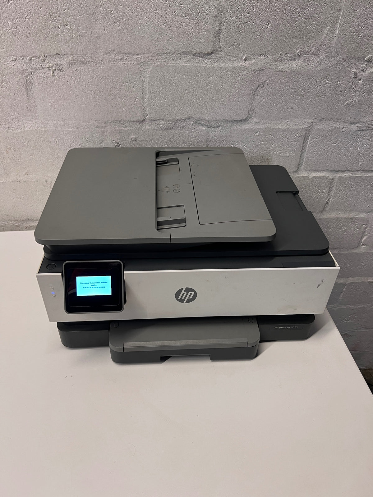 HP OfficeJet 8013 All-in-One Inkjet Printer — Persistent Paper Jam Error; Not Printing – main front view
