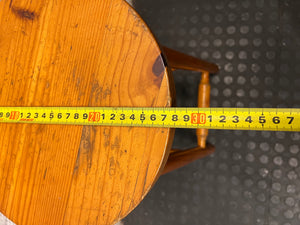 Classic Brown Wooden Bar Stool with Round Seat — Worn Condition with Structural Wear – width measurement