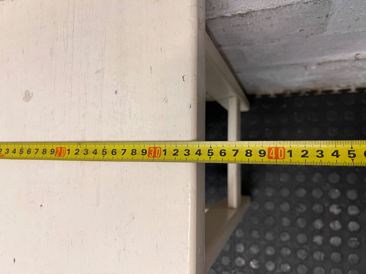 Off-White Wooden Square Bar Stool — Well Used with Visible Surface Wear – depth measurement