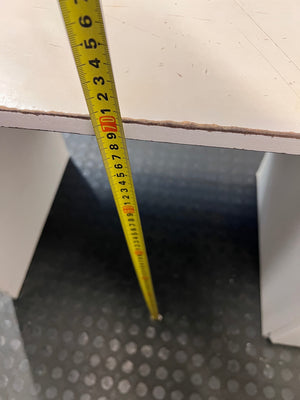 Compact White Office Desk with Right-Hand Pedestal — Visible Wear and Structural Damage – height measurement