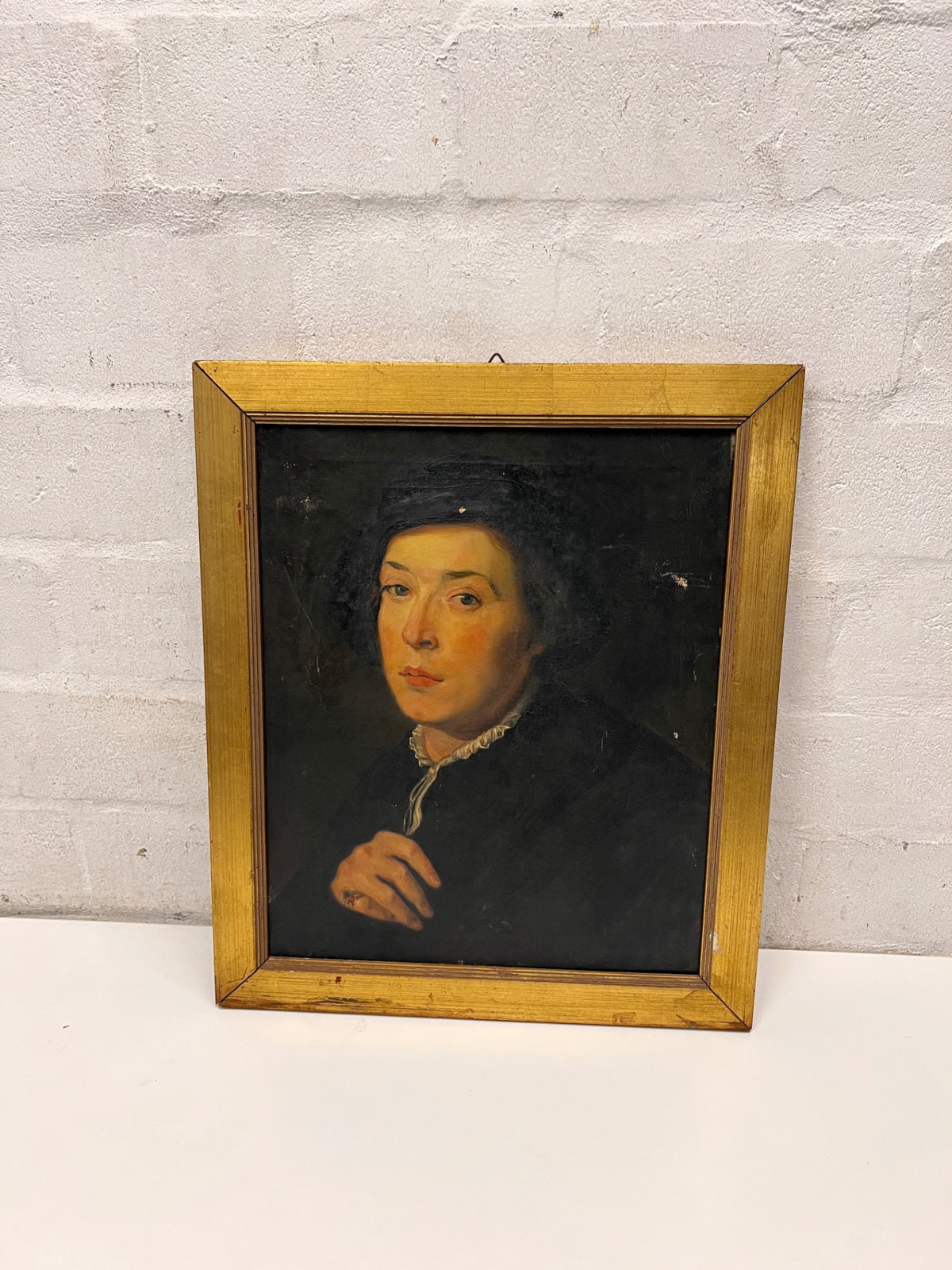 Framed Portrait Painting in Gold Bevelled Frame — Good Working Order – condition detail
