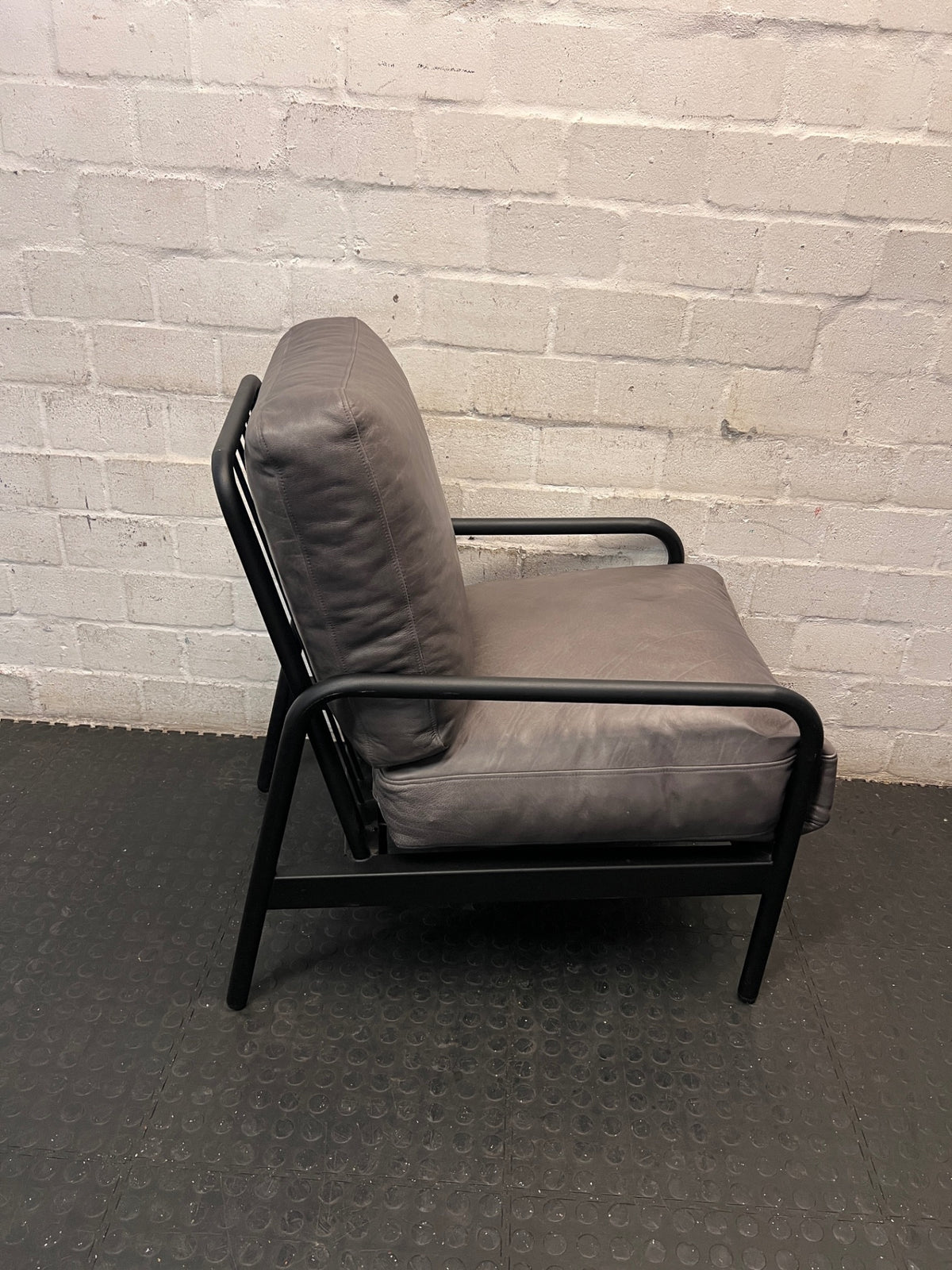 Coricraft Grey Genuine Leather Occasional Chair — Clean Condition – back view