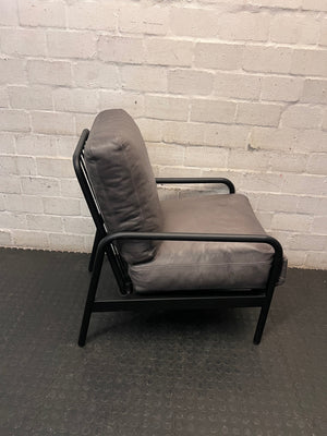 Coricraft Grey Genuine Leather Occasional Chair — Clean Condition – back view