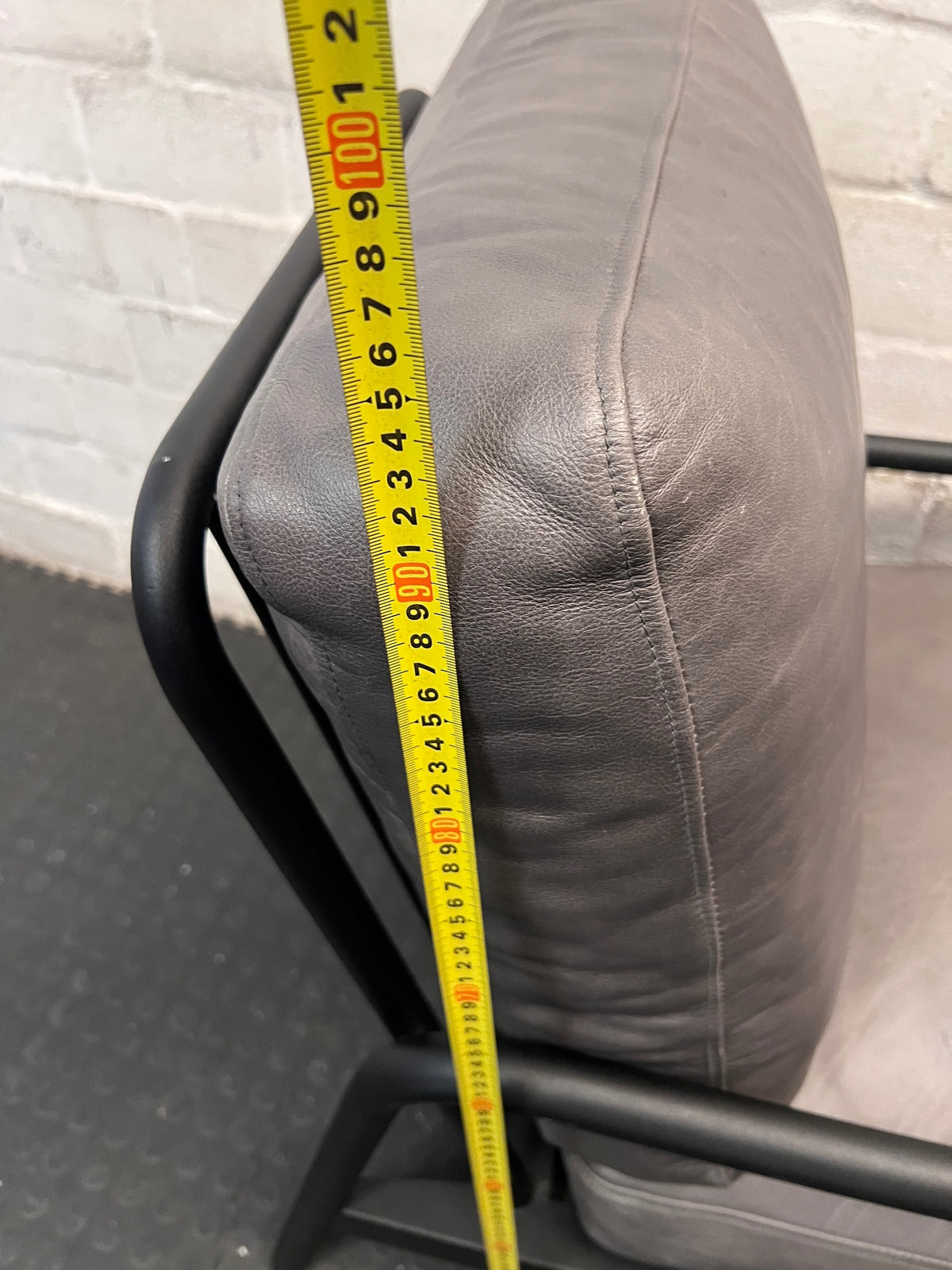 Coricraft Grey Genuine Leather Occasional Chair — Clean Condition – height measurement