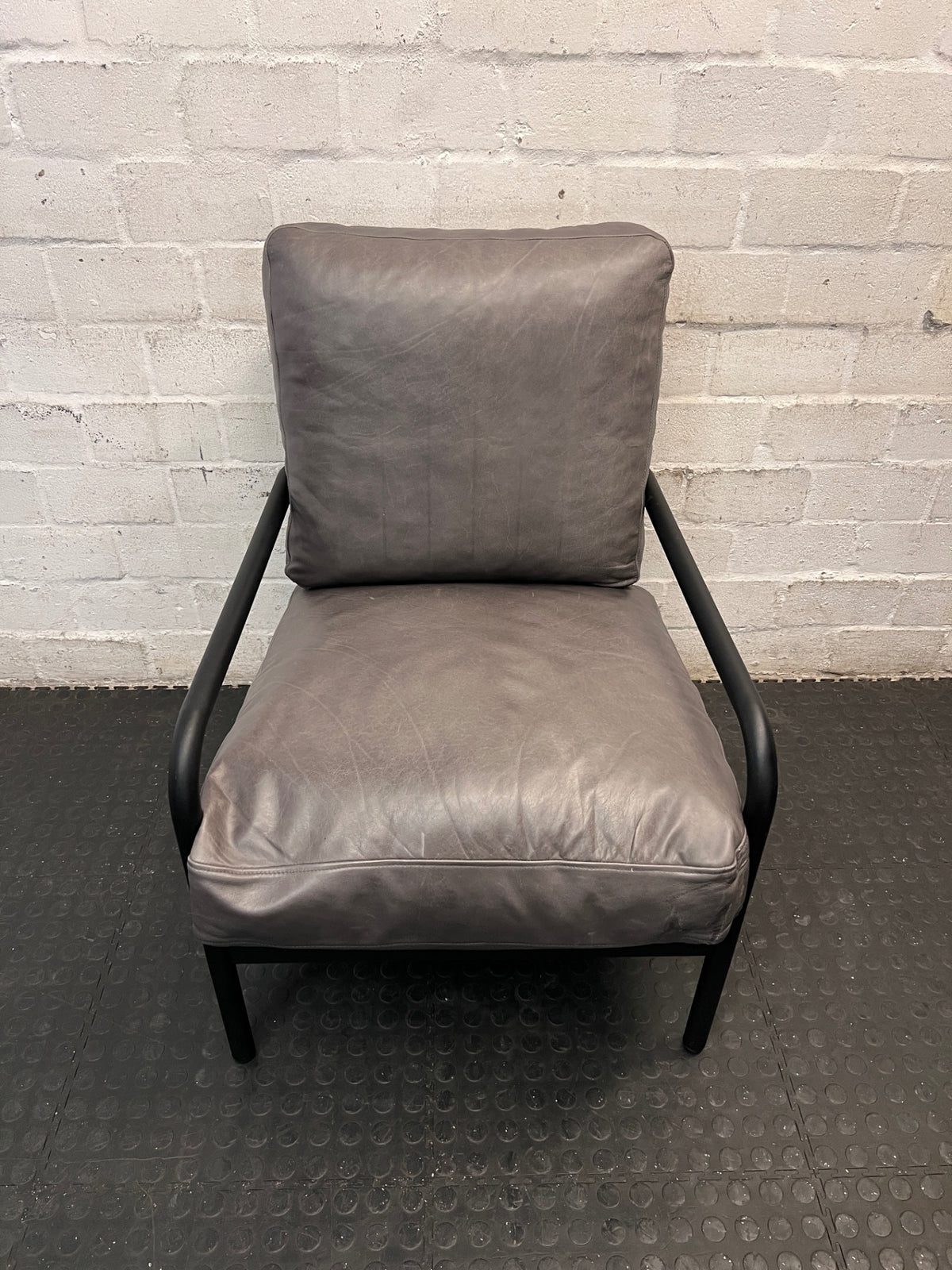 Coricraft Grey Genuine Leather Occasional Chair — Clean Condition – main front view