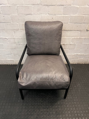 Coricraft Grey Genuine Leather Occasional Chair — Clean Condition – main front view