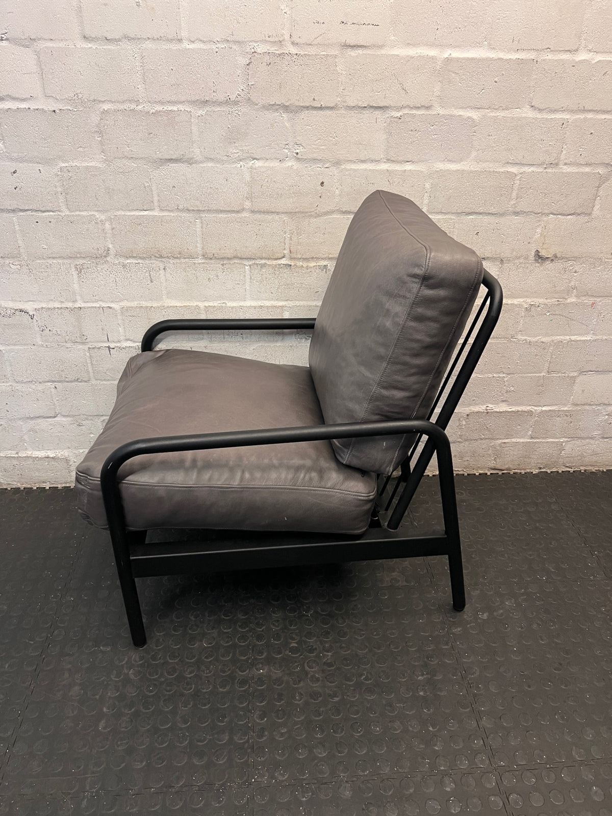 Coricraft Grey Genuine Leather Occasional Chair — Clean Condition – side view