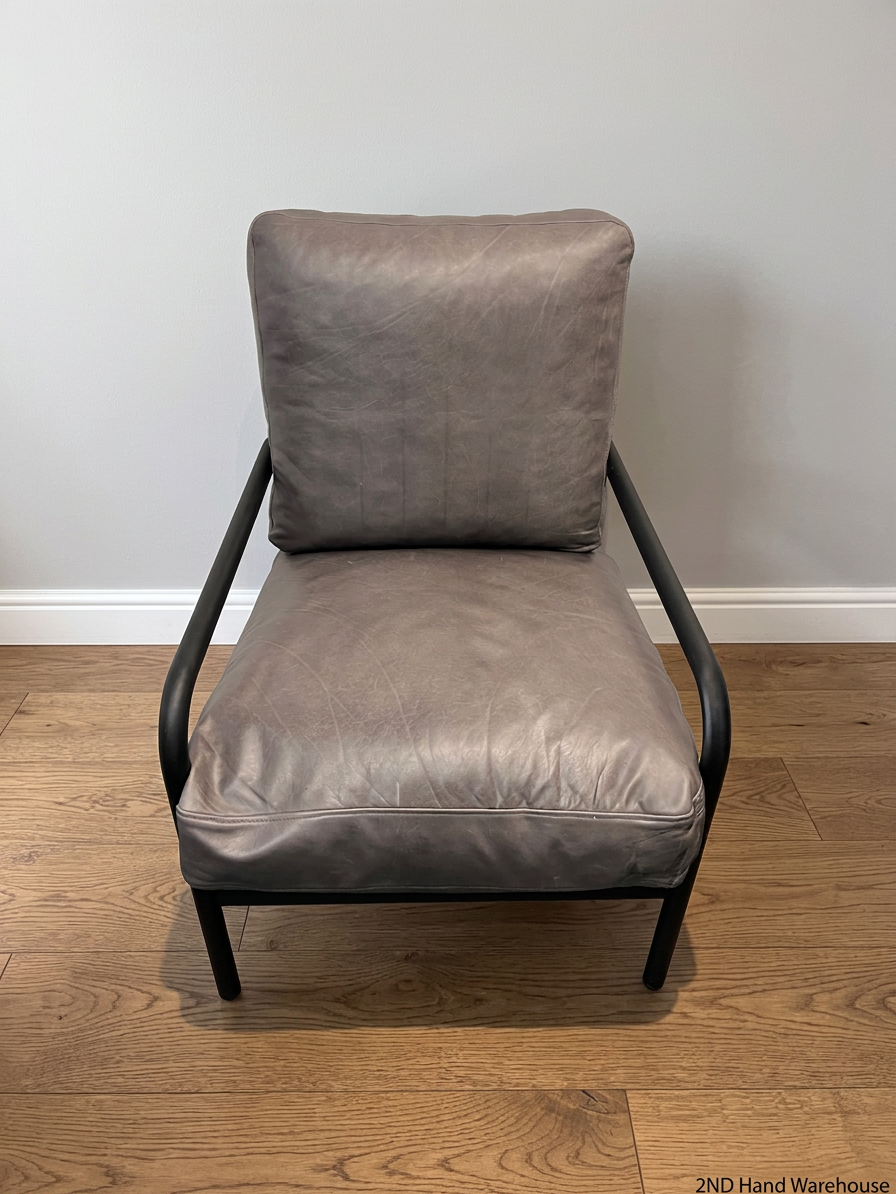 Coricraft Grey Genuine Leather Occasional Chair — Clean Condition – styled product image