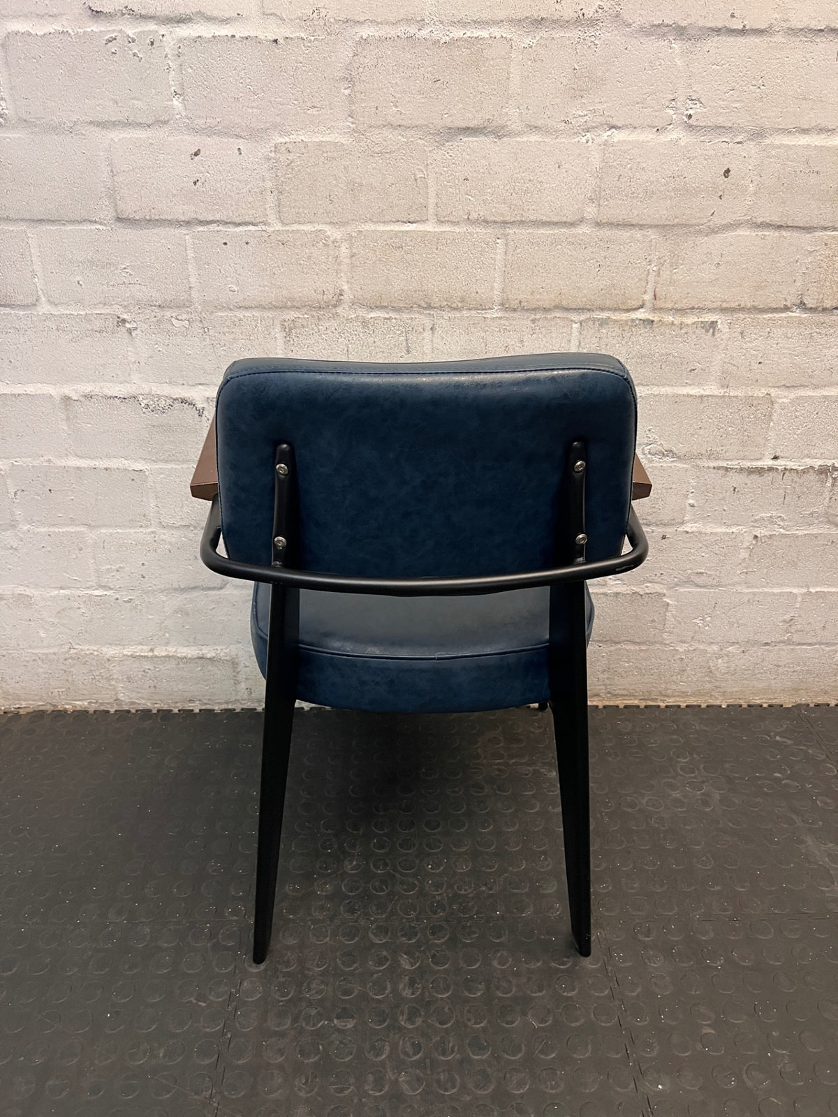 Coricraft Blue Upholstered Arm Chair with Steel Frame — Good Used Condition – back view