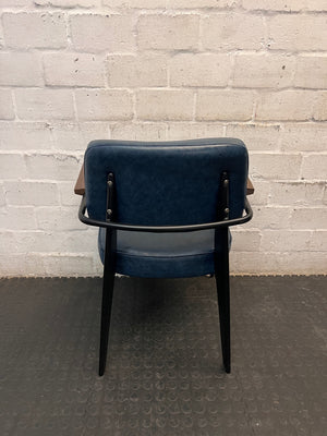 Coricraft Blue Upholstered Arm Chair with Steel Frame — Good Used Condition – back view