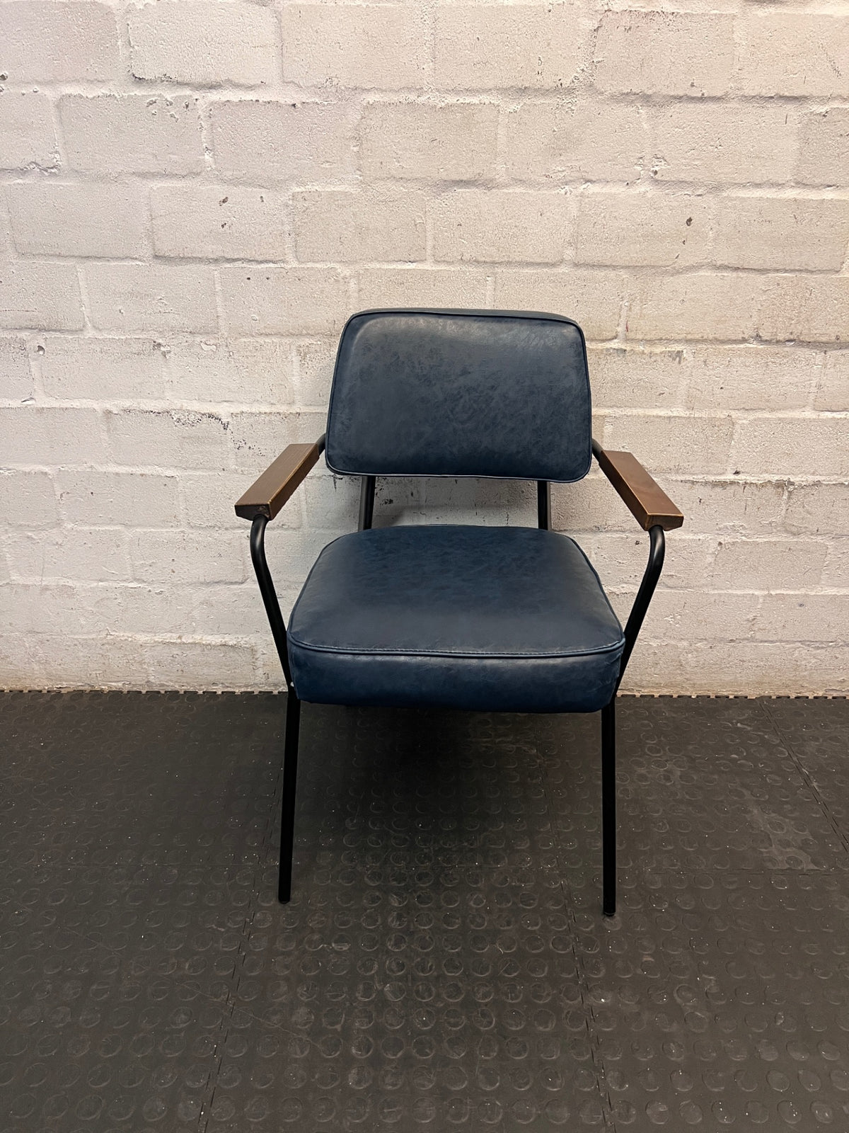 Coricraft Blue Upholstered Arm Chair with Steel Frame — Good Used Condition – main front view