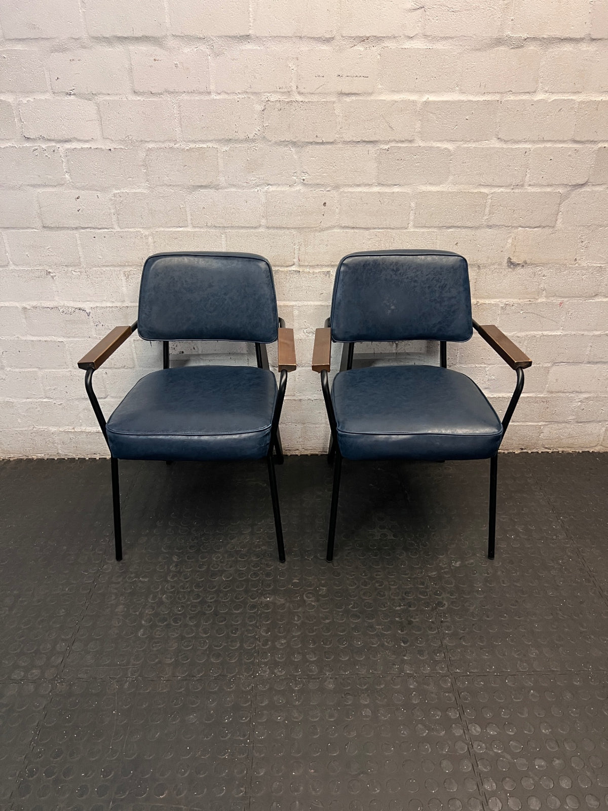 Coricraft Blue Upholstered Arm Chair with Steel Frame — Good Used Condition – side view