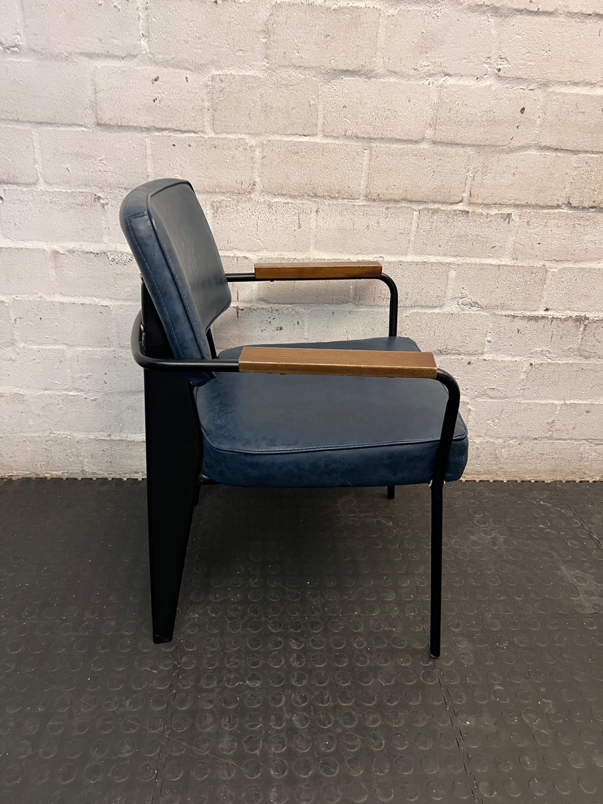 Coricraft Blue Upholstered Arm Chair with Steel Frame — Good Used Condition – top view