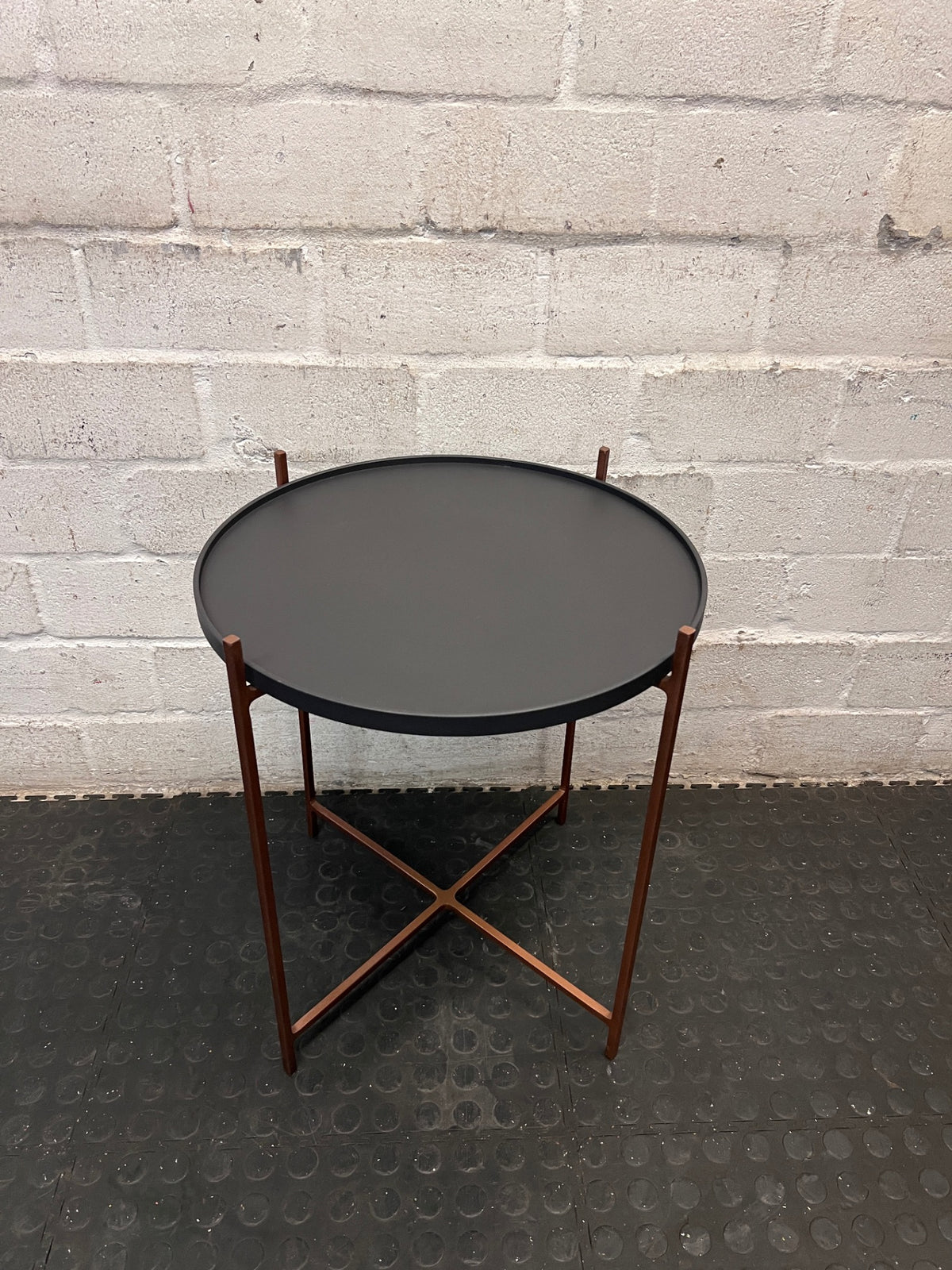 Coricraft Round Steel Side Table with Tray Top — Good Working Order – back view