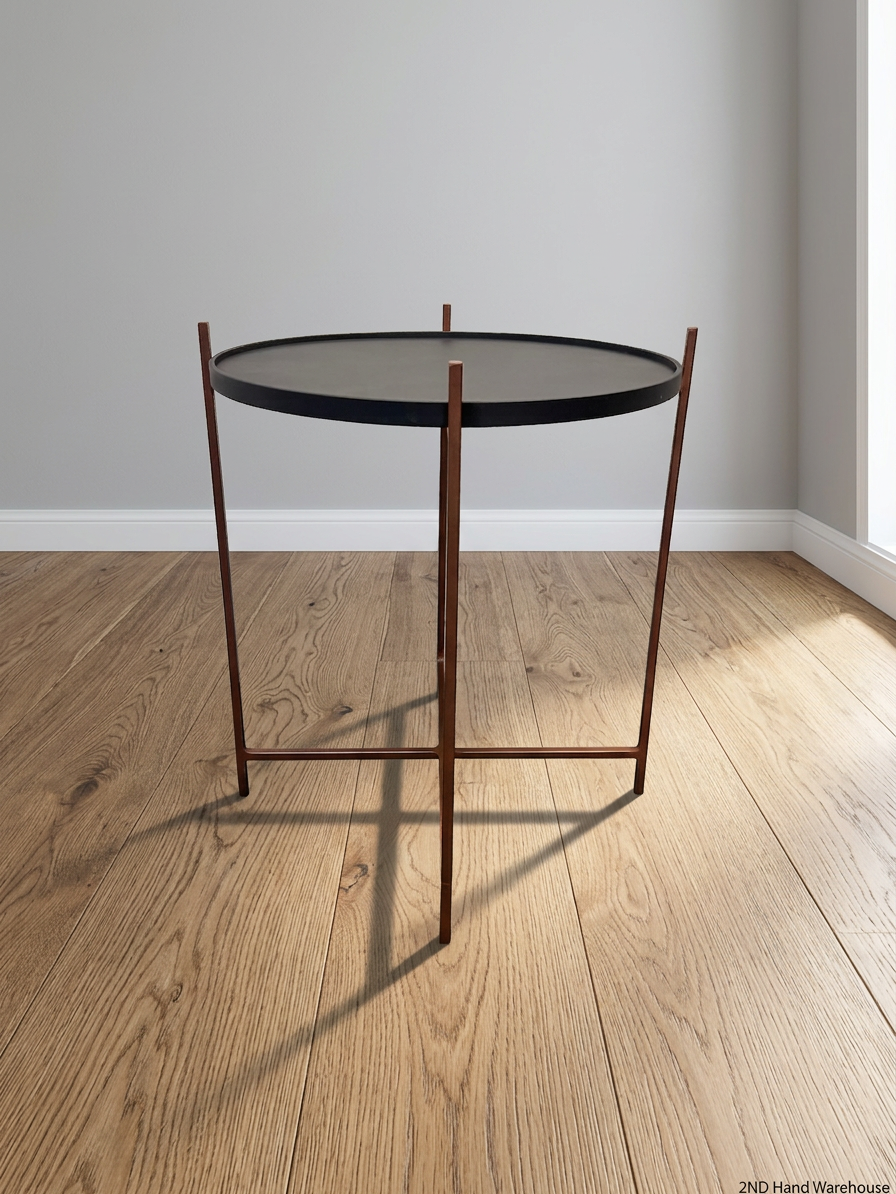 Coricraft Round Steel Side Table with Tray Top — Good Working Order – styled product image