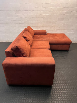 Red L-Shape Sectional Couch — Fair Used Condition – back view