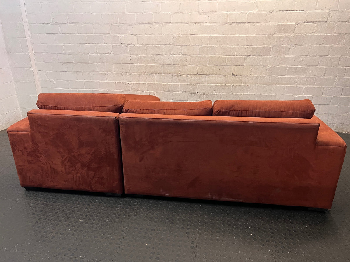 Red L-Shape Sectional Couch — Fair Used Condition – condition detail