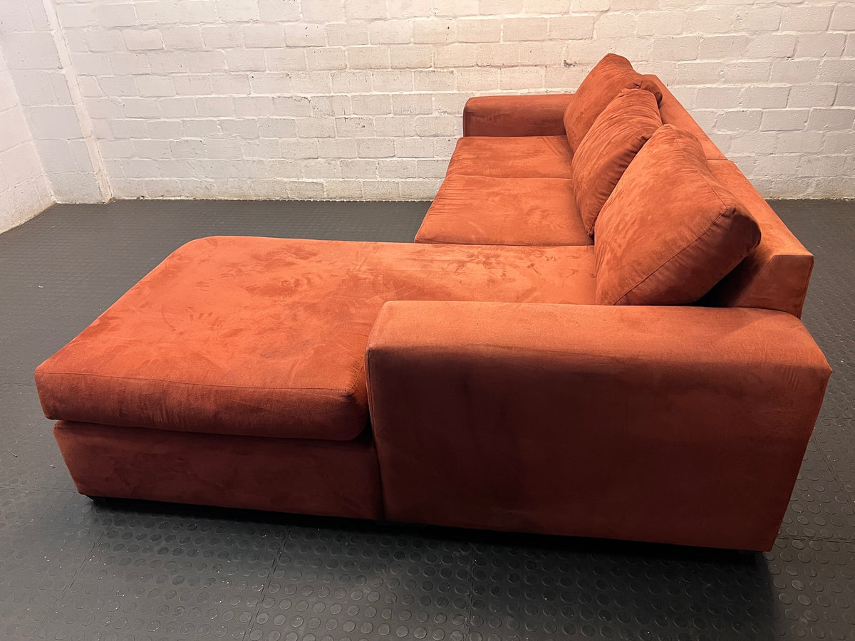 Red L-Shape Sectional Couch — Fair Used Condition – side view