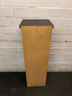 Black Slim Display Cabinet with Glass Door and Drawer — Well Used with Visible Wear – top view