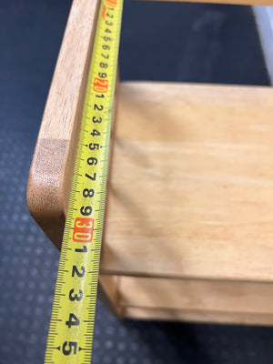 Light Oak Three-Tier Slatted Wooden Bookshelf — Well Used Condition – depth measurement