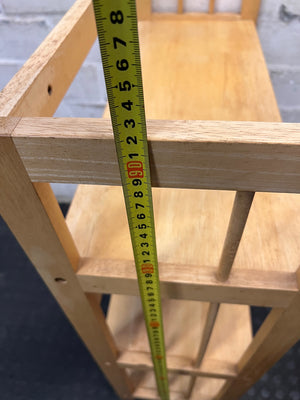 Light Oak Three-Tier Slatted Wooden Bookshelf — Well Used Condition – height measurement