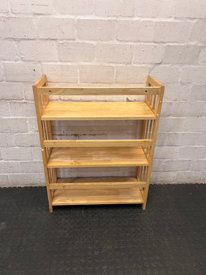 Light Oak Three-Tier Slatted Wooden Bookshelf — Well Used Condition – top view