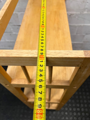 Light Oak Three-Tier Slatted Wooden Bookshelf — Well Used Condition – width measurement