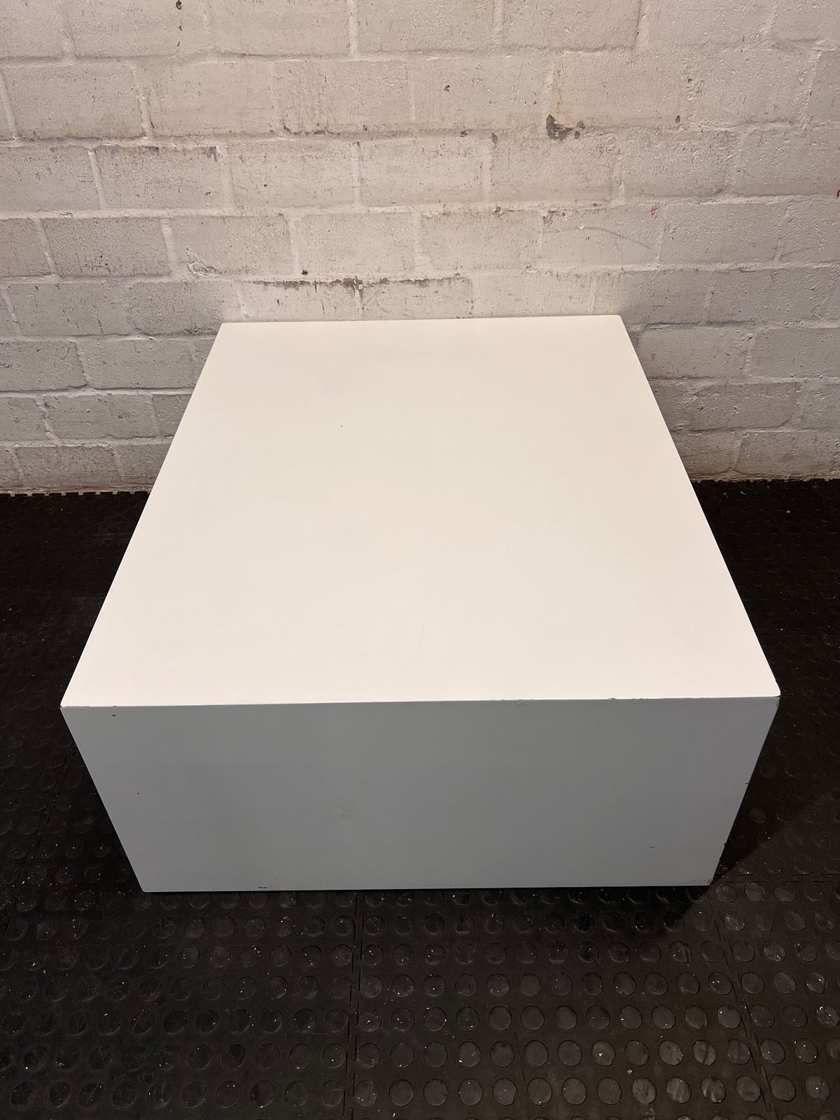 Minimalist White Rectangular Coffee Table — Wear and Minor Scratches on Side – back view