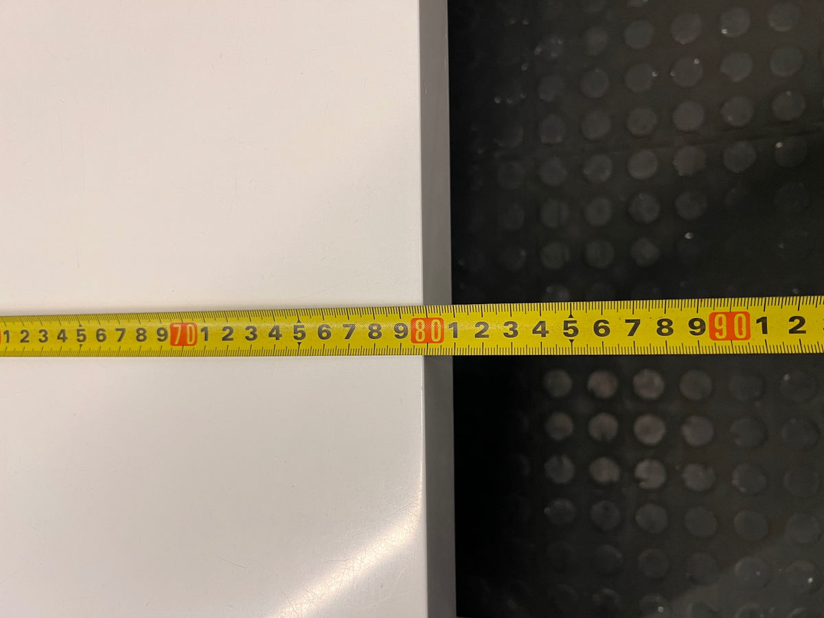 Minimalist White Rectangular Coffee Table — Wear and Minor Scratches on Side – depth measurement