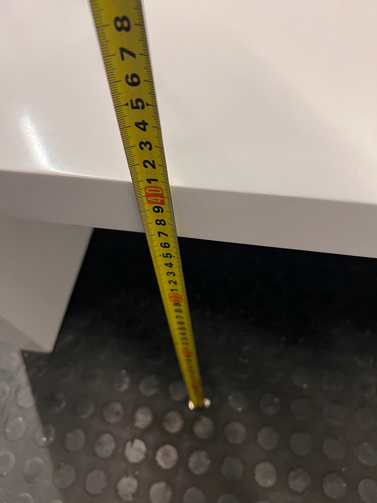Minimalist White Rectangular Coffee Table — Wear and Minor Scratches on Side – height measurement