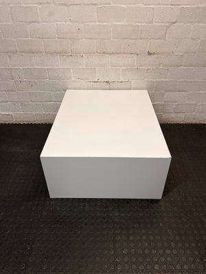 Minimalist White Rectangular Coffee Table — Wear and Minor Scratches on Side – side view